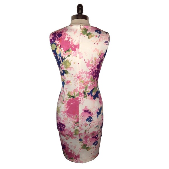 DKNY Size 12 Sheath Dress Pink White Green Floral Sleeveless Stretch Knee Length - Picture 4 of 6
